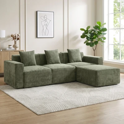 HOMCOM 3-Sitzer-Sofa mit umkehrbarer Ottomane, modulares Ecksofa in Chenille 251 cm Modern, breite Sitzfläche, Grün