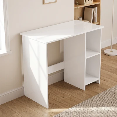 HOMCOM Bureau Moderne Blanc 80x40cm 2 Étagères Ouvertes