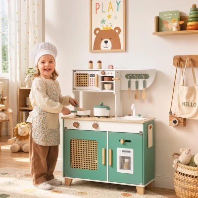 AIYAPLAY Cucina Giocattolo in Legno con 19 Accessori, Verde