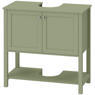 HOMCOM Bathroom Cabinet U-Shape Cut-Out 2 Doors Shelf Green