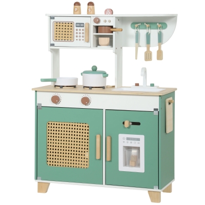 AIYAPLAY Cucina Giocattolo in Legno con 19 Accessori, Verde