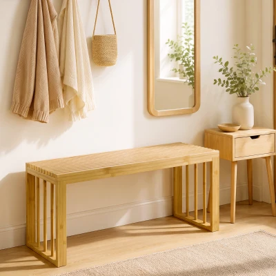 HOMCOM Banc à Chaussures Bambou 90x33x43cm Bois Naturel