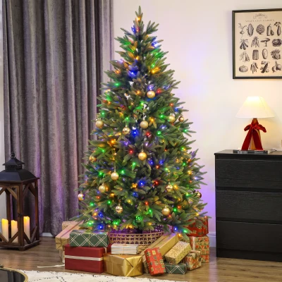 HOMCOM Árbol de Navidad 180 cm con 350 Luces LED 11 Modos Mando a Distancia 1020 Puntas Base Metálica Plegable Verde