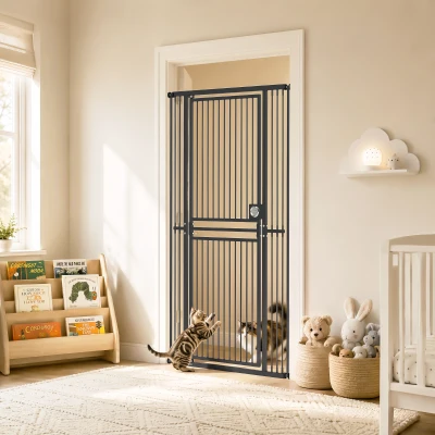 PawHut Extra Tall Pet Gate 180cm Adjustable Pressure Fit Black