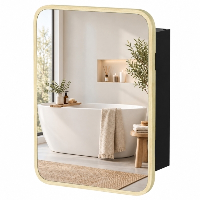 HOMCOM Mirror Medicine Cabinet Wood Wall-Mounted Adjustable Natural