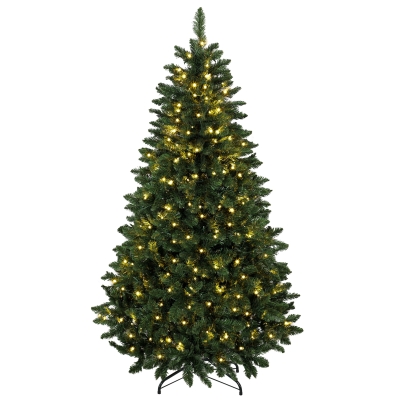 HOMCOM Árbol de Navidad 180 cm con 250 Luces LED 11 Modos Mando a Distancia 800 Puntas Base de Acero Plegable Verde