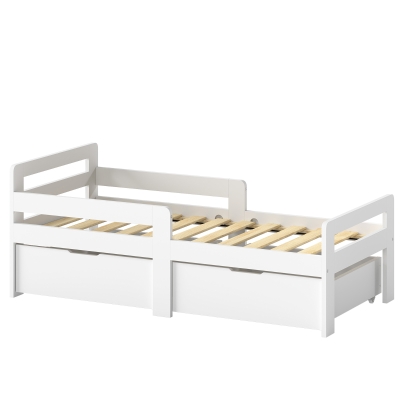 AIYAPLAY Wooden Kids Bed Frame 2 Storage Drawers White 144x76cm