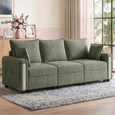 HOMCOM 3-Seater Velvet Sofa Lift-Up Storage 228cm Dark Green
