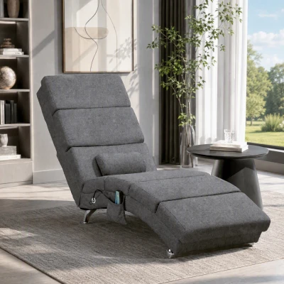 HOMCOM Sillón Relax Reclinable con 8 Puntos de Masaje y Calor Lumbar 5 Modos Mando y Bolsillo Lateral Gris Oscuro