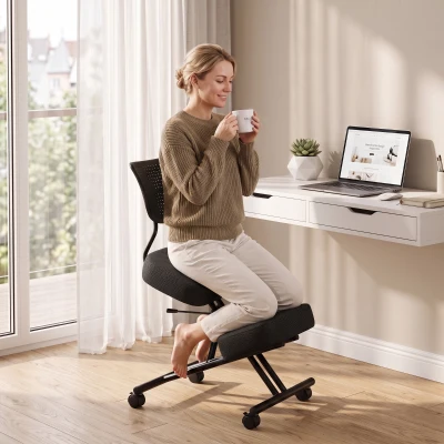 HOMCOM Sedia Ergonomica Posturale Regolabile In Rete Nero