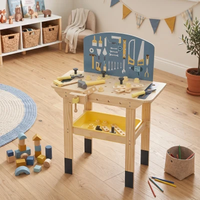 AIYAPLAY Établi Bois Enfant 28 Accessoires Rangement 3-8 Ans