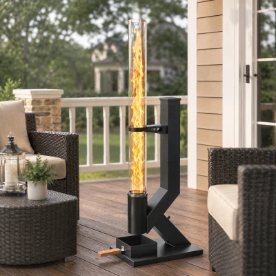Outsunny Poêle à Granulés Extérieur 13kW Métal Noir avec Tube