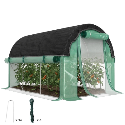 Outsunny 3 x 2 x 2 m polytunnelkas met zonneschermnet, oprolbare zijwanden, kunststofafdekking, stalen frame, groen