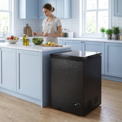 HOMCOM Chest Freezer 91L Removable Basket Mechanical Control Black