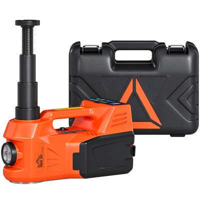 HOMCOM Elektrischer Hydraulik-Wagenheber 5T, 12V, 143-450 mm, LED-Licht, Luftpumpe, Zigarettenanzünder, 34,3x25,5x17,3cm, Orange