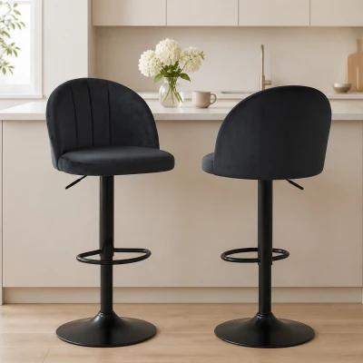 HOMCOM Barhocker 2er Set Drehbar Barstuhl mit Fußstütze, Rückenlehne, für Küche, Wohnzimmer, Esszimmer, Schwarz