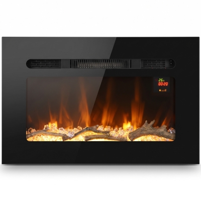 HOMCOM Elektrischer Kamin 60 cm zum Einbau oder an der Wand, 1800W, 24‑Stunden‑Timer, verstellbare Flamme, Kristalle
