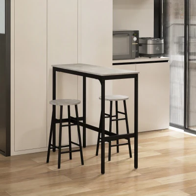 HOMCOM Ensemble Bar Table Haute + 2 Tabourets Acier Bois Gris Noir