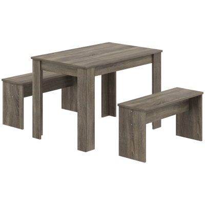 HOMCOM Dining Table & 2 Benches Set Grey Wood Effect
