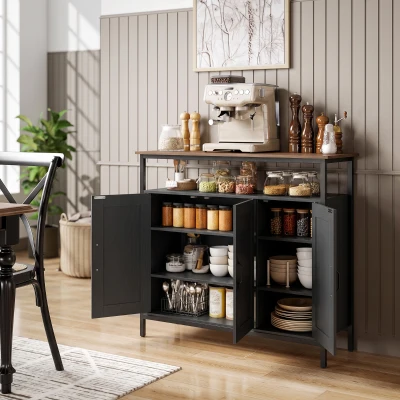 HOMCOM Industrial Sideboard 2 Cabinets Adjustable Shelves Black