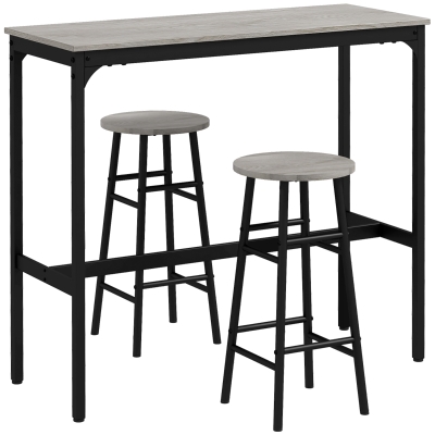 HOMCOM Ensemble Bar Table Haute + 2 Tabourets Acier Bois Gris Noir