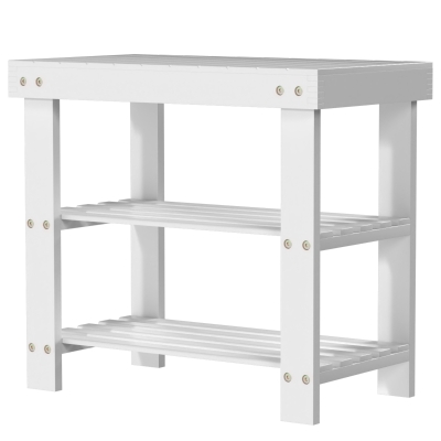 HOMCOM Banco Zapatero de Bambú con Asiento y 2 Estantes para 4 Pares para Entrada Salón Dormitorio 50x28x45 cm Blanco