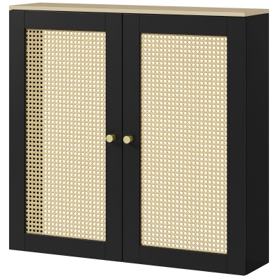 HOMCOM Cobertura para Radiador com 2 Portas em Rotim para Sala de Estar e Quarto 78x19x75 cm Preta
