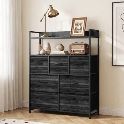 HOMCOM Fabric Chest of Drawers 7-Drawer Storage Black Wood-Effect