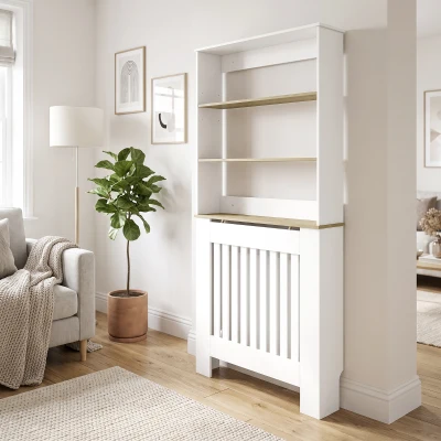 HOMCOM Cache Radiateur Bois Moderne Étagères 3 Niveaux Blanc 78x19x165cm