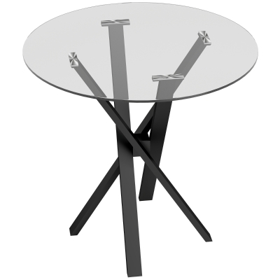 HOMCOM Mesa de Comedor Redonda para 4 Personas Ø80 cm Tablero de Vidrio Templado Patas Cruzadas de Acero Transparente