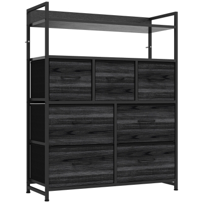HOMCOM Fabric Chest of Drawers 7-Drawer Storage Black Wood-Effect