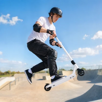 SPORTNOW Scooter Acrobático para Trucos con Plataforma de Aluminio Rodamientos ABEC-7 Ruedas 100 mm Manillar 360° Blanco