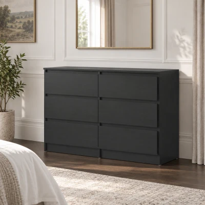 HOMCOM Commode 6 Tiroirs Noir Contemporain Chambre Salon