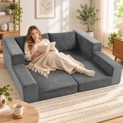 HOMCOM Canapea extensibilă 4-în-1 cu funcție de dormit, extensibilă, canapea pliabilă, 2 locuri, Gri