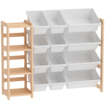 AIYAPLAY Wooden Toy Storage Organiser 3 Shelves 12 Bins Natural
