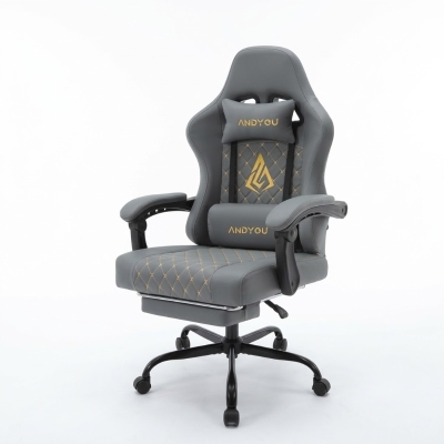 Sedia da gaming con poggiapiedi, Grigio