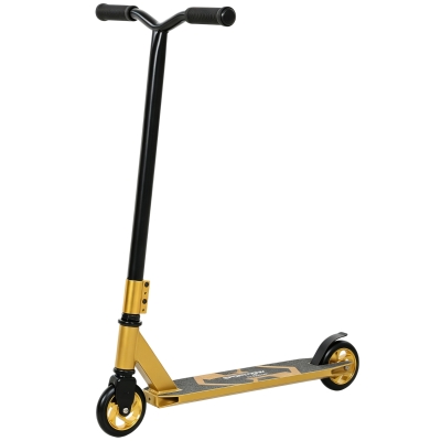 SPORTNOW Scooter Acrobático para Trucos con Plataforma de Aluminio Rodamientos ABEC-7 Ruedas 110 mm Manillar 360° Dorado