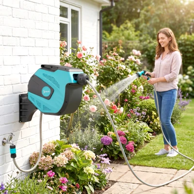 DURHAND Avvolgitubo Automatico a 7 Irrigazioni in PP Nero e Verde