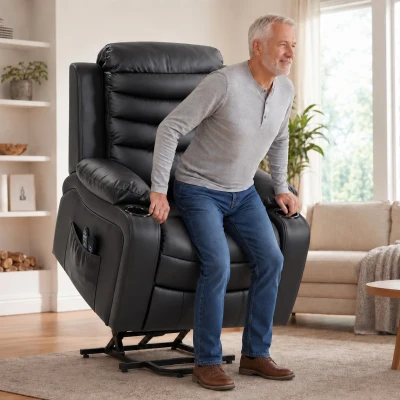 HOMCOM Sillón Relax Reclinable Eléctrico Levanta Personas con Masaje Vibratorio y Calor Puerto USB Control Remoto Negro