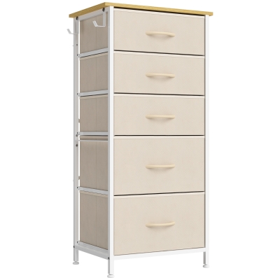 HOMCOM Tall Chest of Drawers 5 Fabric Storage Steel Beige