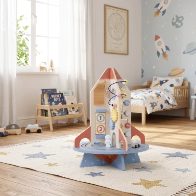 AIYAPLAY Cube Activités Bois Fusée Montessori Engrenages Horloge
