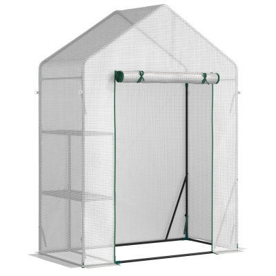 Outsunny Serre Jardin PE Blanc 2 Étagères 143x73x195cm Renforcée