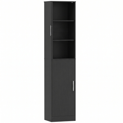 HOMCOM Columna de baño 6 niveles, mueble de almacenamiento estrecho, 2 puertas y 4 estantes ajustables, 40x35x180cm, Negro