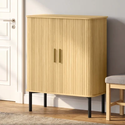 HOMCOM Dulap pentru Pantofi 5 Niveluri 15 Perechi cu Uși tip Rulou Glisante, Rafturi Reglabile, 78x38x95,2cm, Stejar