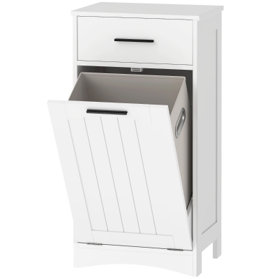 HOMCOM Meuble à Linge Blanc 42x30x82cm Tiroir Rabat Salle de Bain