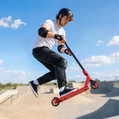 SPORTNOW Scooter Acrobático para Trucos con Plataforma de Aluminio Rodamientos ABEC-7 Ruedas 110 mm Manillar 360° Rojo
