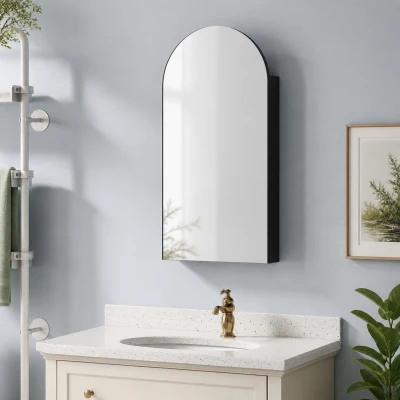 HOMCOM Armoire Murale Salle de Bain Arche Noir avec Miroir