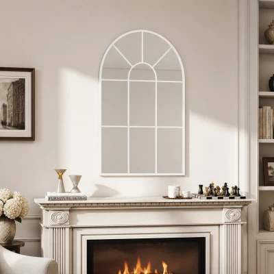 HOMCOM Miroir Arche Industriel 91x60cm Métal Blanc Mural