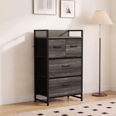 HOMCOM Commode Industrielle 4 Tiroirs Tissu 1 Étagère Gris 50x85cm