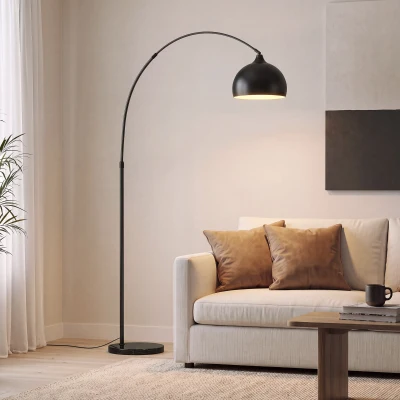HOMCOM Lampadaire Arc Réglable Marbre Vintage Noir Salon 40W